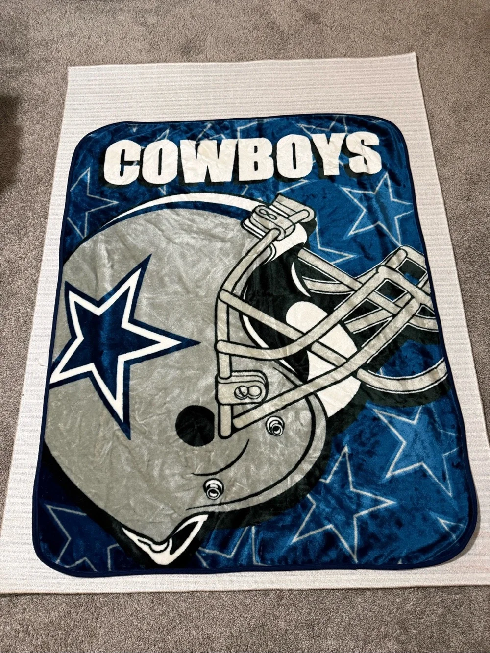 Y2K Dallas Cowboys Football Helmet Throw Plush Blanket - Blue & Gray 50x60